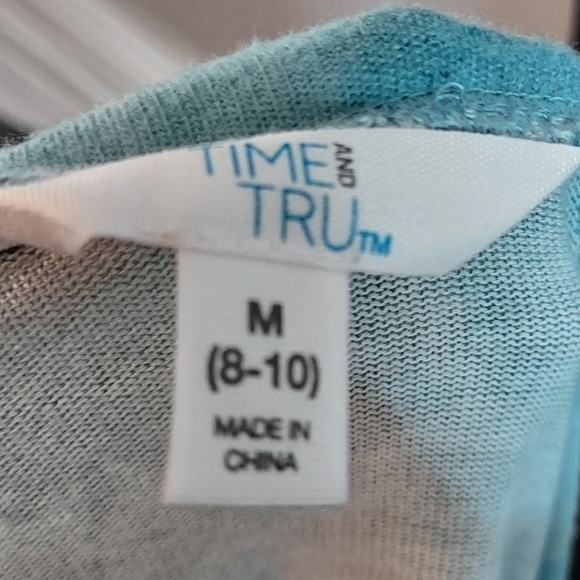 Time And Tru Size M(8-10) Aqua Tie Dye Long Sleeve Super Soft Top - Picture 5 of 6